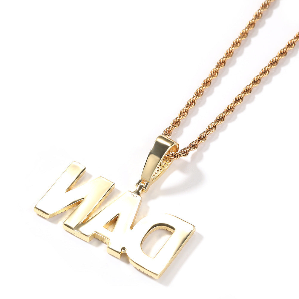 Personalized Customized Three Row Diamond Splicing Letter Pendant