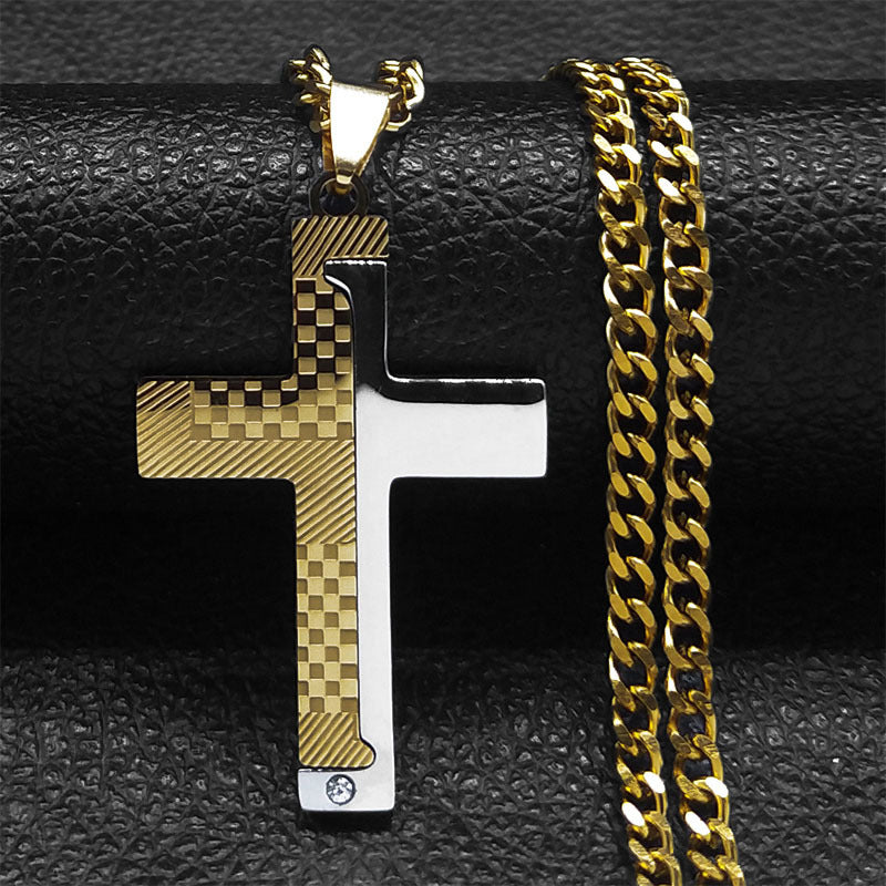 Titanium Steel Two Colors Cross Pendant Stainless Steel Necklace