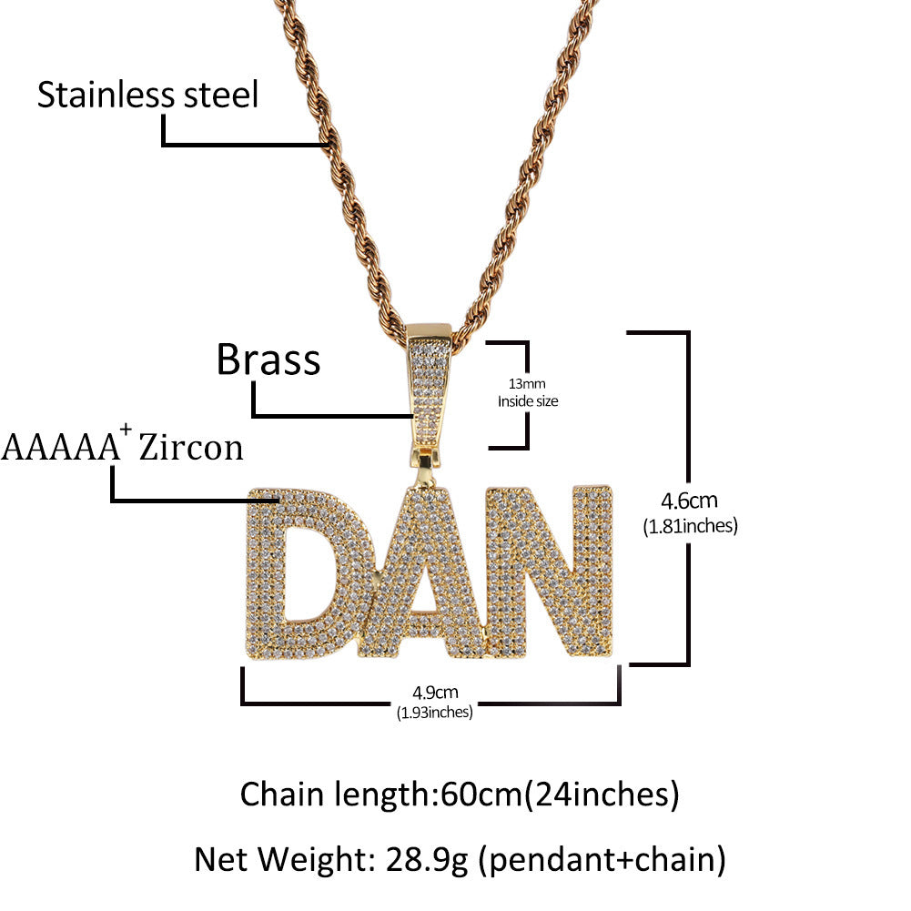 Personalized Customized Three Row Diamond Splicing Letter Pendant