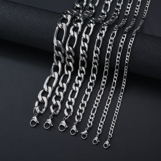 Hip Hop Trend Stainless Steel 13NK Hollow Chain Necklace Personality Simple Men's Necklace Bracelet